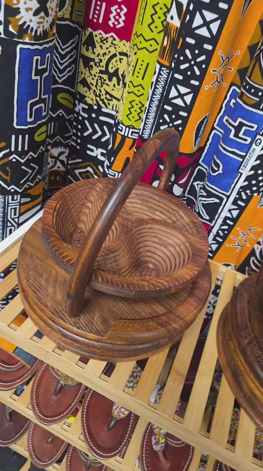 Wood carved Collapsible Basket