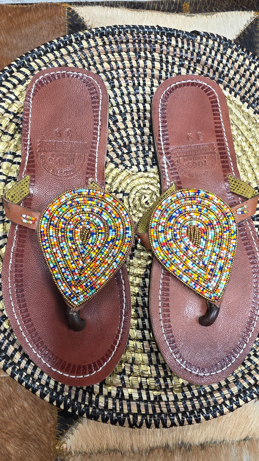 Rainbow Maasai Beads Slippers