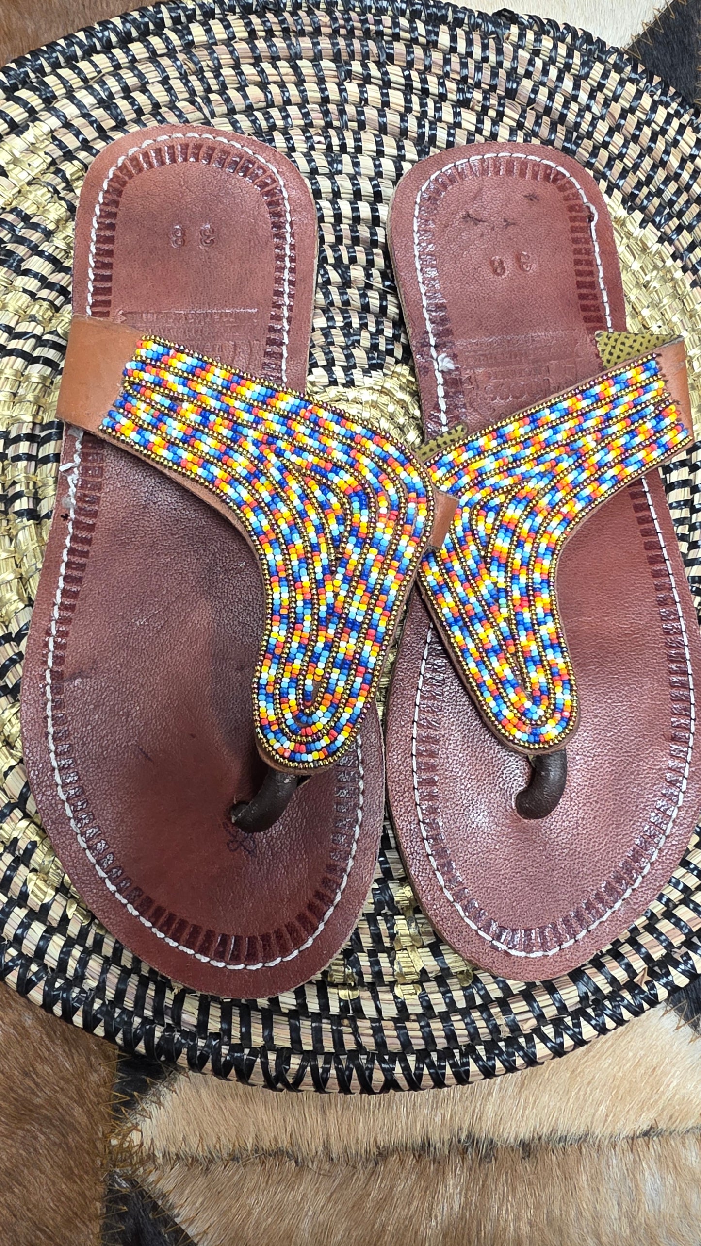 Rainbow Maasai Beads Slippers