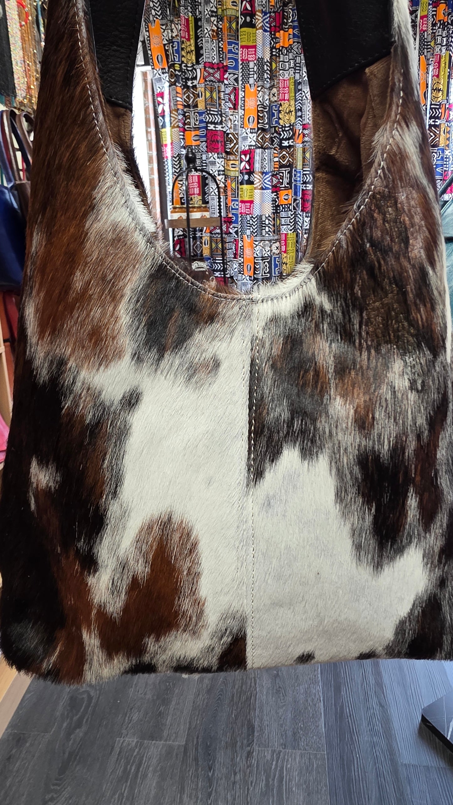 Leather Hobo Bag with hair