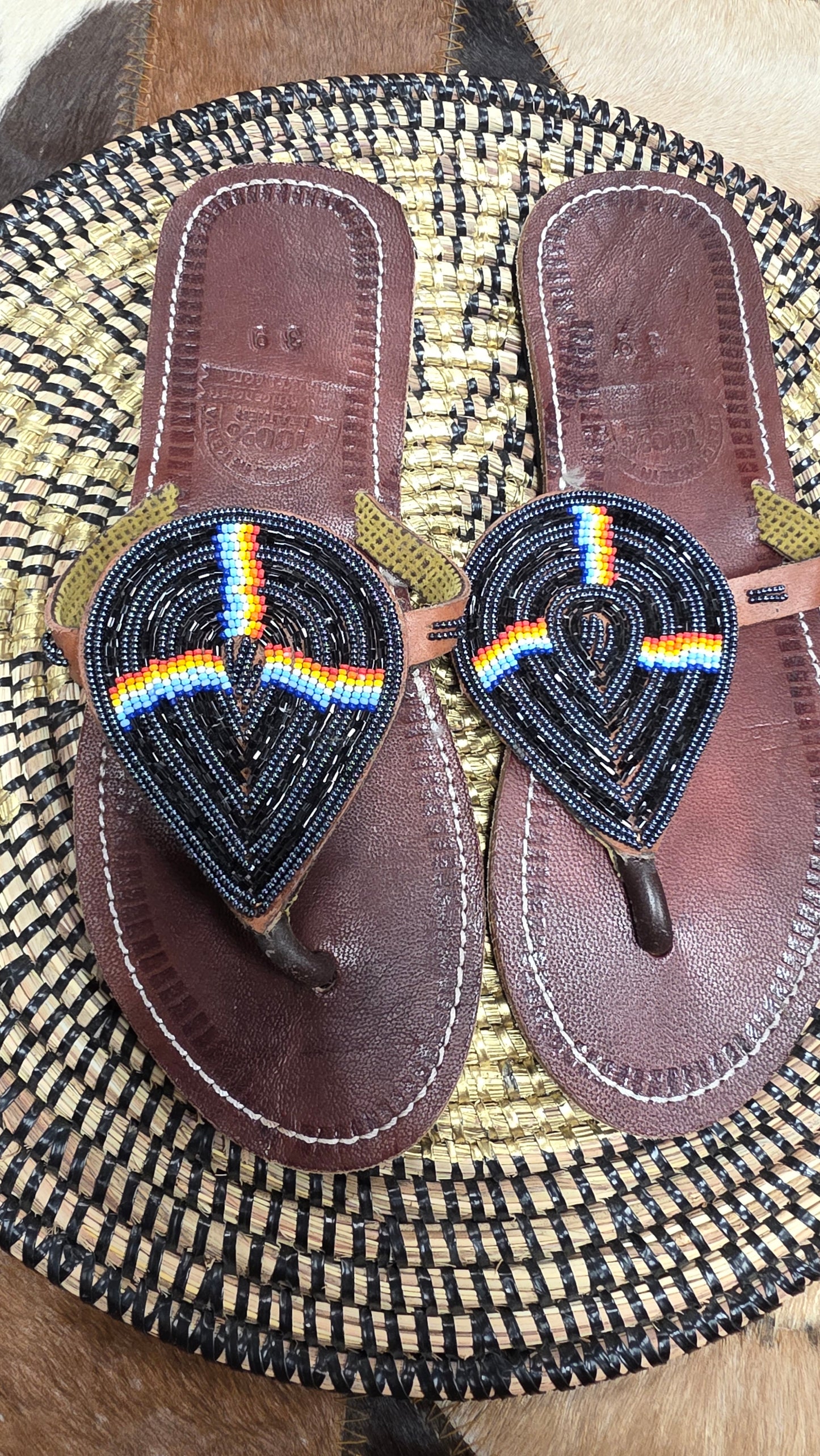Rainbow Maasai Beads Slippers